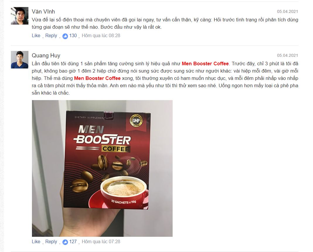 Phản hồi của khách hàng về sản phẩm Men Booster Coffee